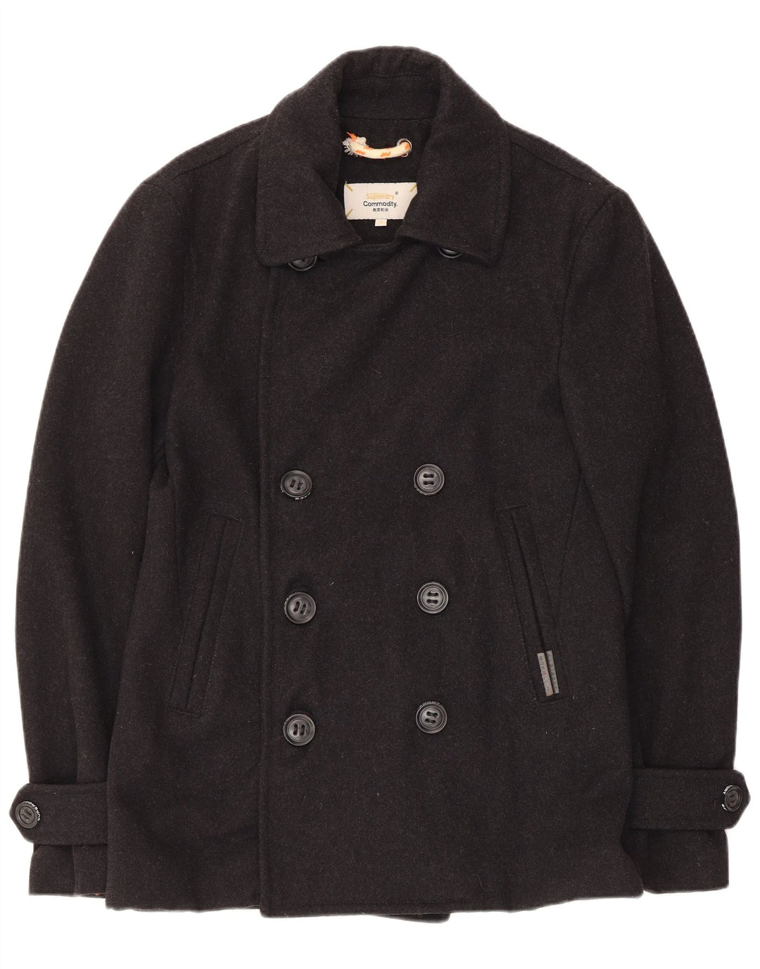 Superdry Herren Pea Coat UK 38 Mittelschwarze Wolle