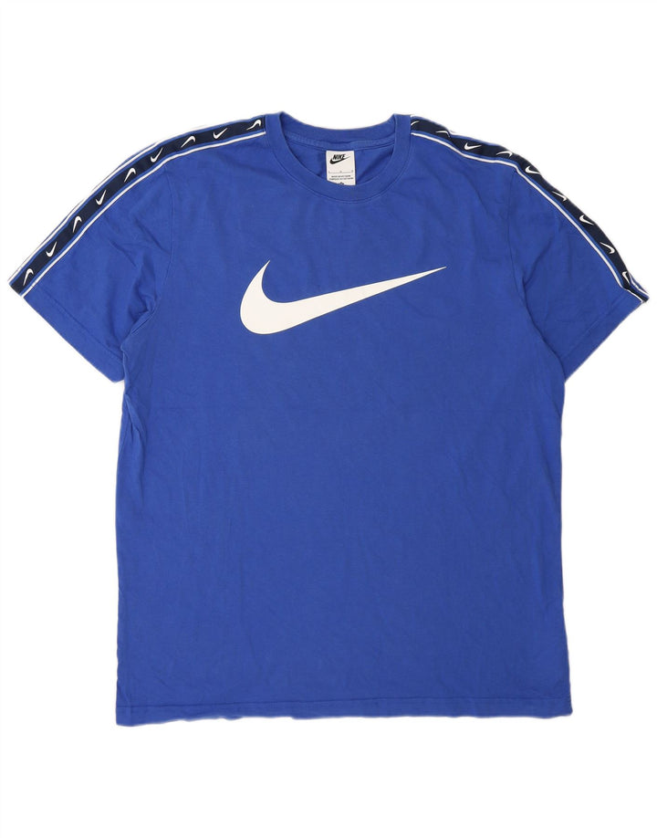 Nike Herren-T-Shirt mit Grafik, Größe L, Blau, Colourblock-Baumwolle
