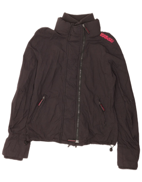 Superdry Damen-Windbreaker-Jacke mit Grafik, UK 16, Größe L, schwarzes Nylon