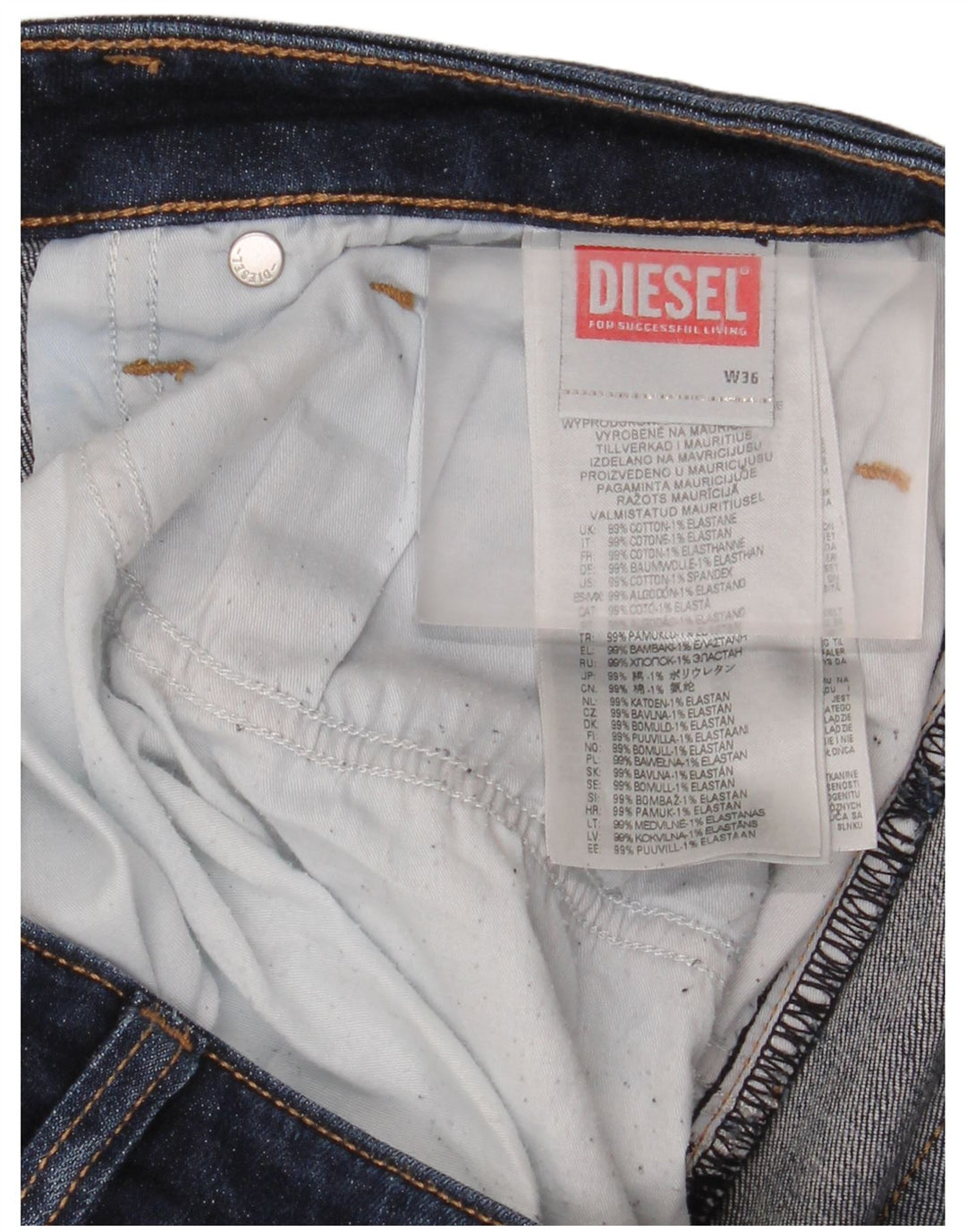 Diesel Herren Straight Jeans W36 L32 Marineblaue Baumwolle