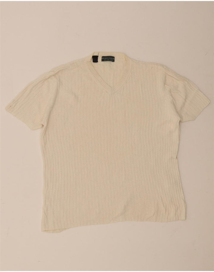 Zara Herren T-Shirt Top Large Beige Baumwolle