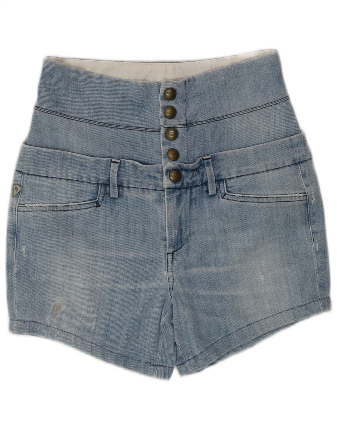 Dondup Jeansshorts im Distressed-Look mit hoher Taille, W28, Mittelblau