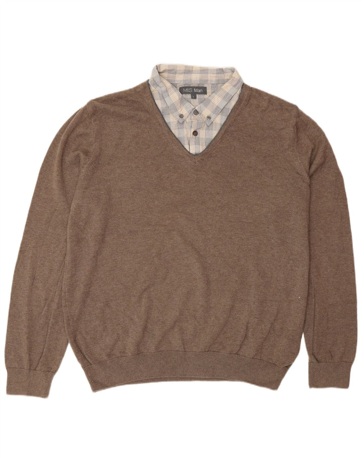 Marks & Spencer Herren-Pullover mit Rollkragen, groß, aus brauner Baumwolle