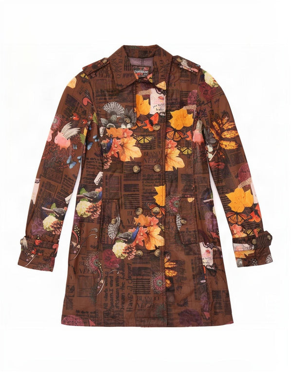 Desigual Womens Graphic Trenchcoat EU 38 Mittelbraunes, florales Polyester