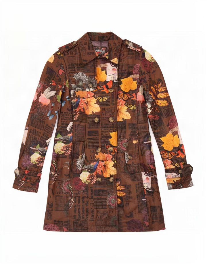 Desigual Womens Graphic Trenchcoat EU 38 Mittelbraunes, florales Polyester