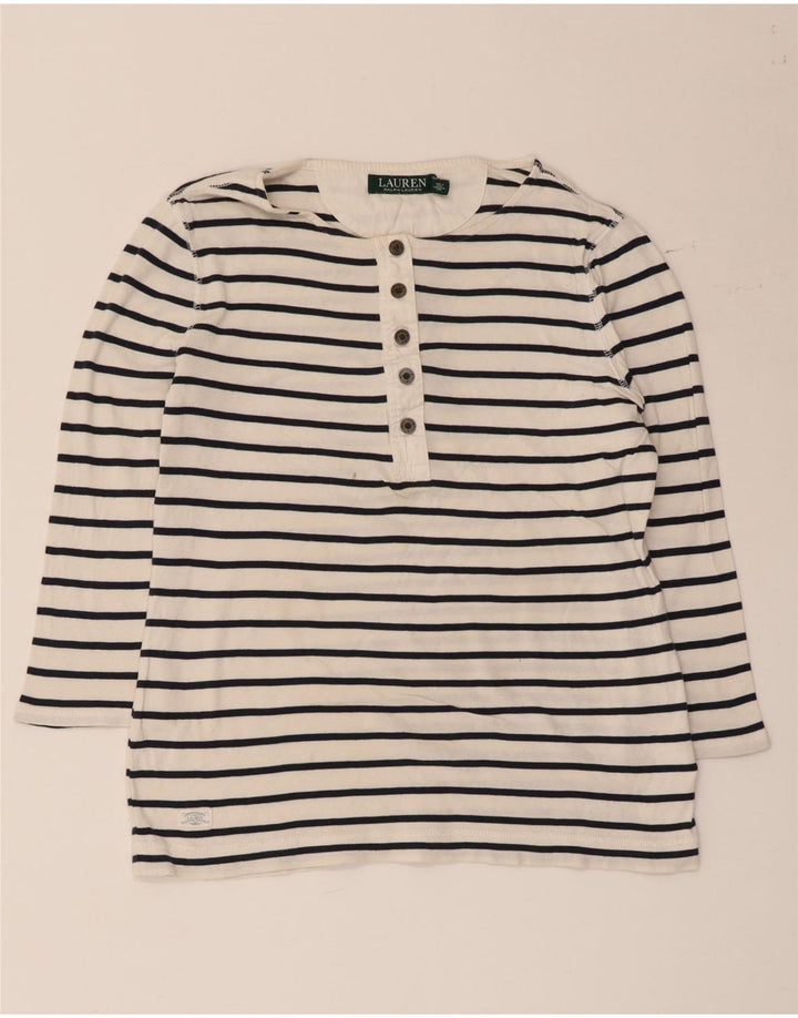 Ralph Lauren Damen-Top, 3/4-Ärmel, UK-Größe 12, mittelweiß, gestreift, Baumwolle