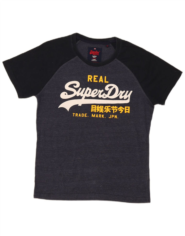 Superdry Herren Grafik-T-Shirt-Oberteil, groß, graue Farbblock-Baumwolle