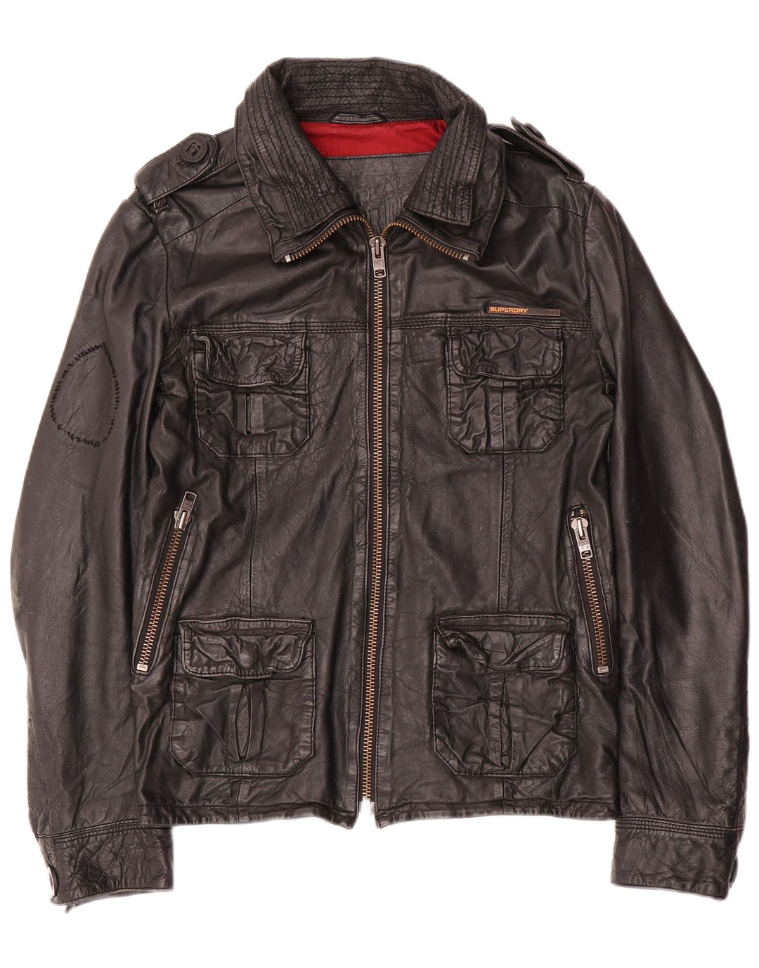 Superdry Herren Militärlederjacke UK 36 Small Schwarzes Leder