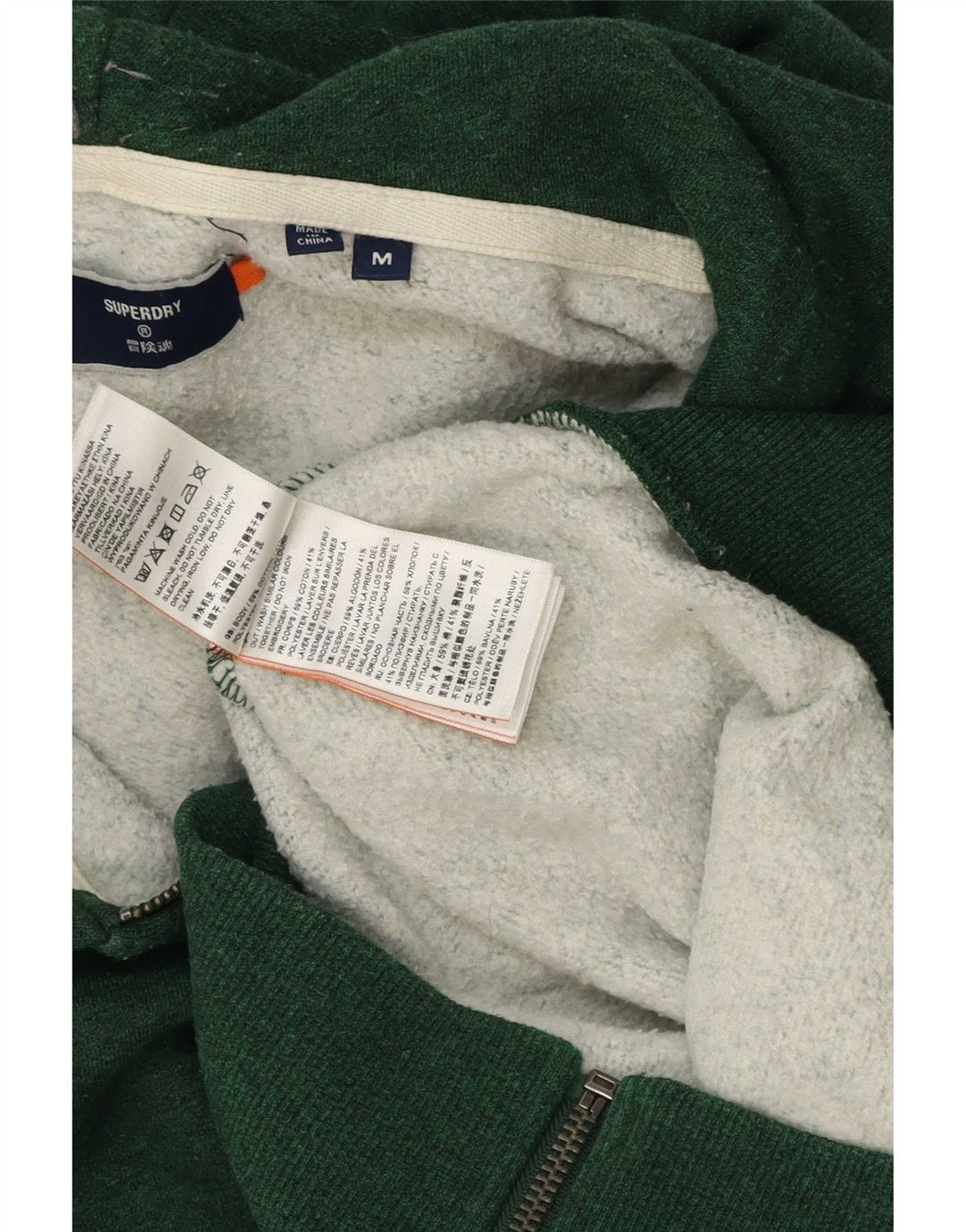 Superdry Herren-Kapuzenpullover mit Reißverschluss, mittelgrüne Baumwolle