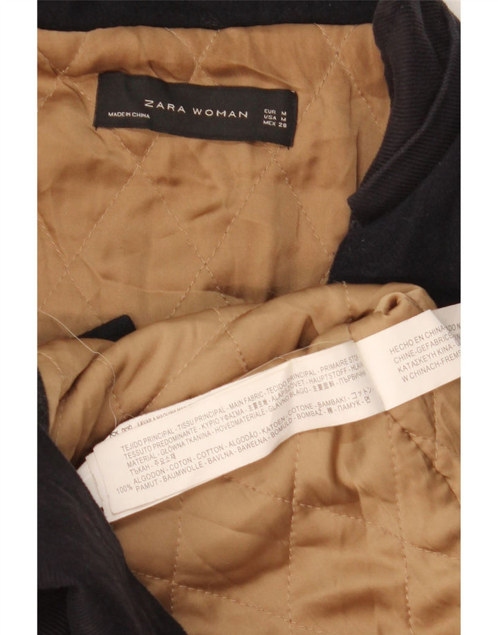 Zara Damen-Windbreaker-Mantel UK 14 Mittelmarineblaue Baumwolle
