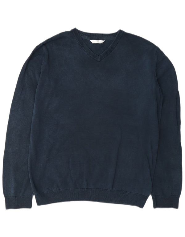 Marks & Spencer Jungen-Pullover mit V-Ausschnitt, 15–16 Jahre, marineblaue Baumwolle