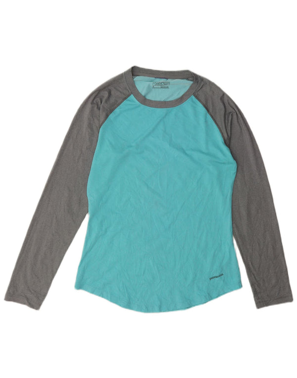 Patagonia Damen Top Langarm UK 10 Small Türkis Farbblock