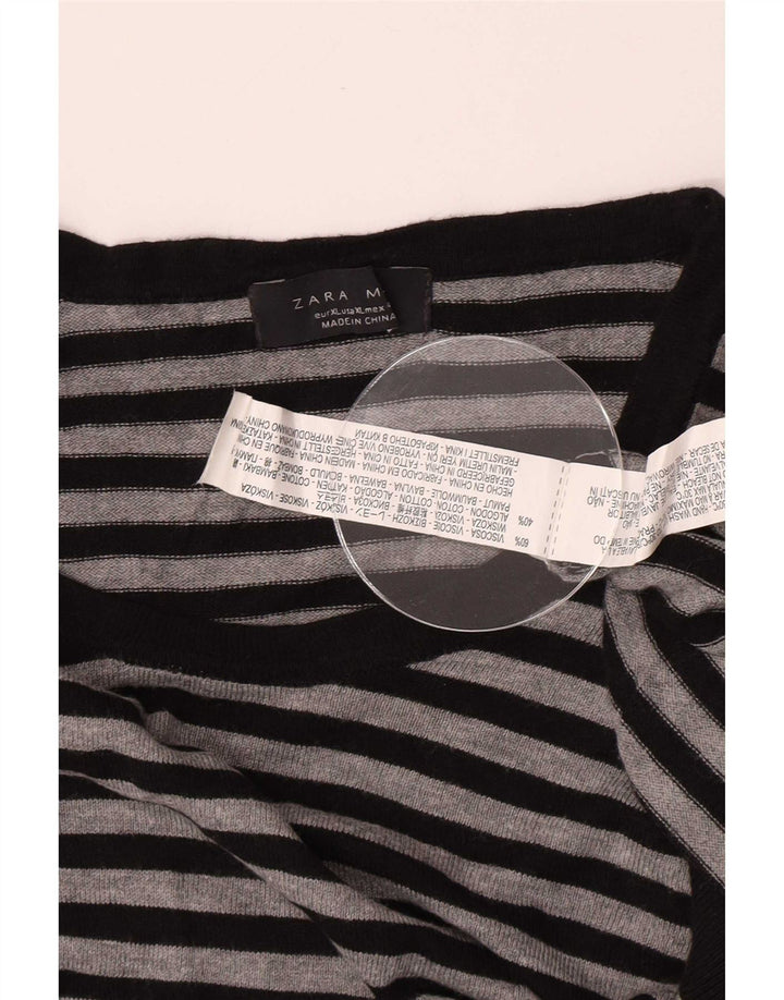 Zara Herren Top Langarm XL Grau gestreift Viskose