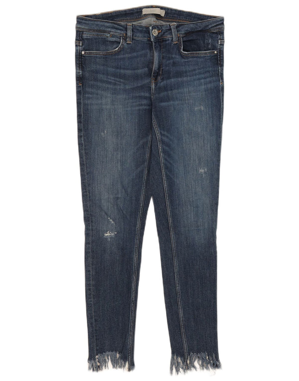 Zara Damen Distressed Skinny Jeans EU 38 Small W28 L27 Blau
