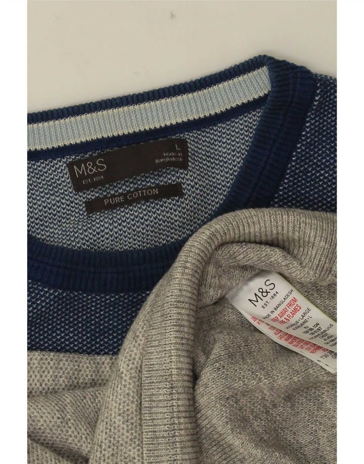 Marks & Spencer Herren-Pullover mit Rundhalsausschnitt, groß, graue Blockfarben-Baumwolle