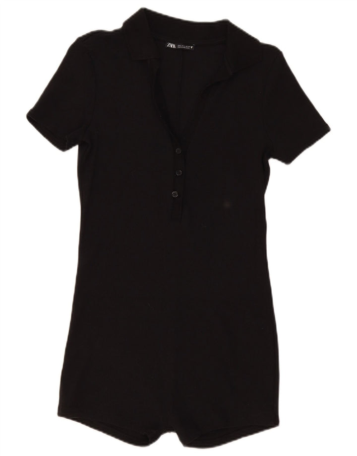 Zara Damen Playsuit UK 14 Large Schwarze Baumwolle