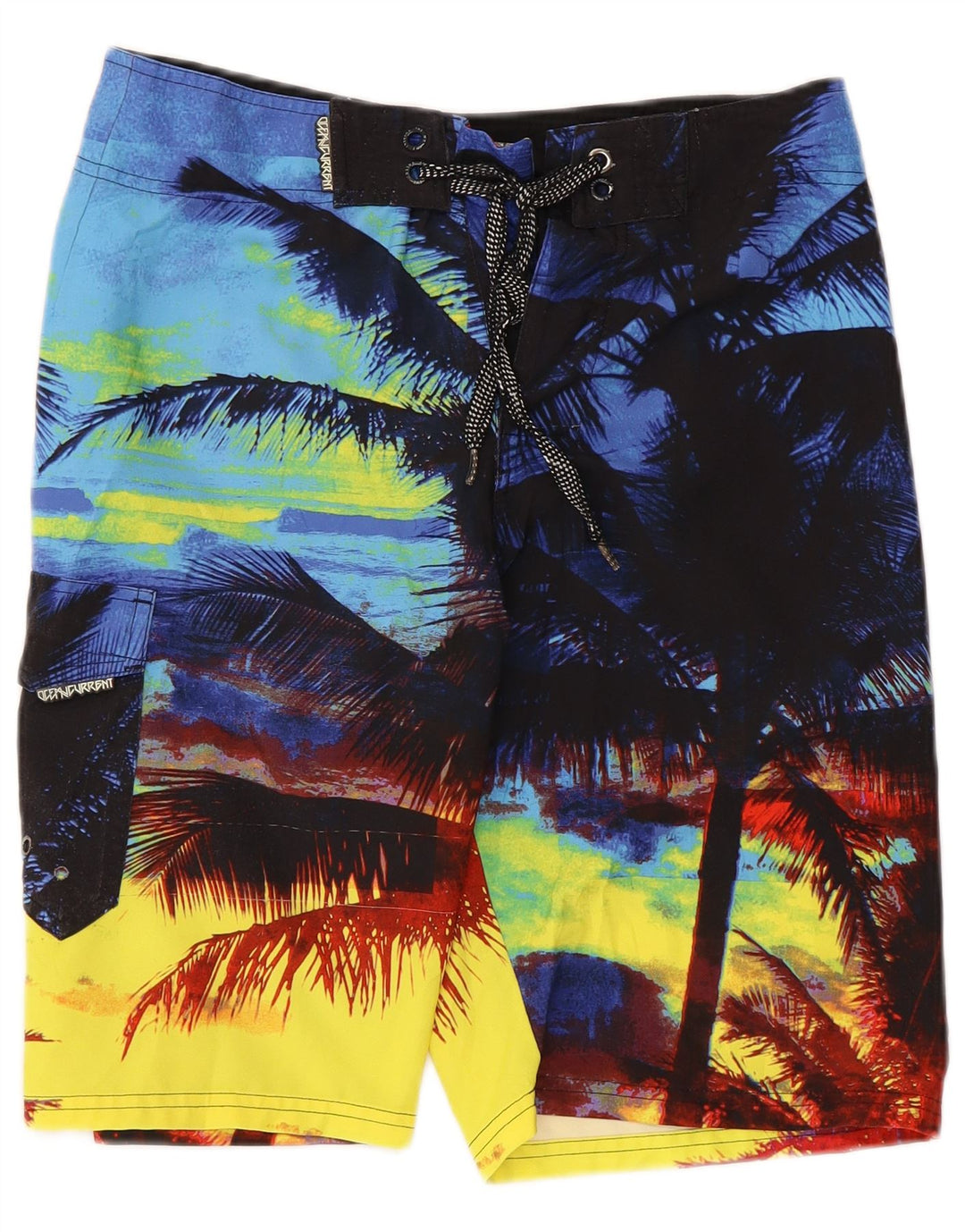 Vintage Herren-Badeshorts, klein, mehrfarbig, Farbblock, hawaiianisch