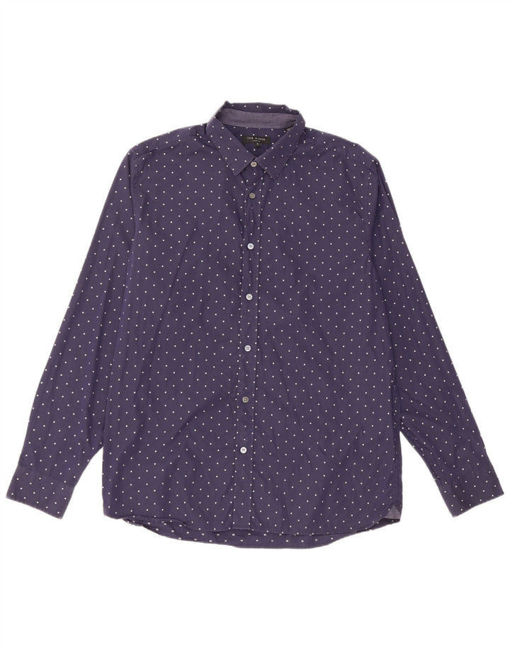 Ted Baker Herrenhemd Größe 5 XL Marineblau gepunktete Baumwolle