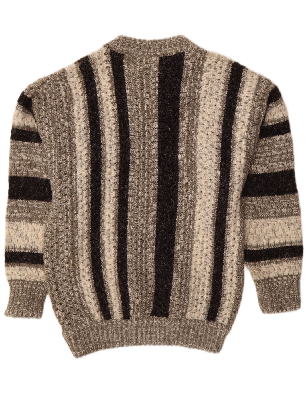 Ciao Herren-Pullover mit Rundhalsausschnitt, mittelgrau, gestreift, Acryl