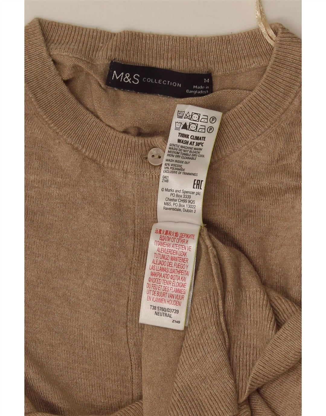 Marks & Spencer Damen Crop Cardigan Pullover UK 14 Mittelbeige Viskose