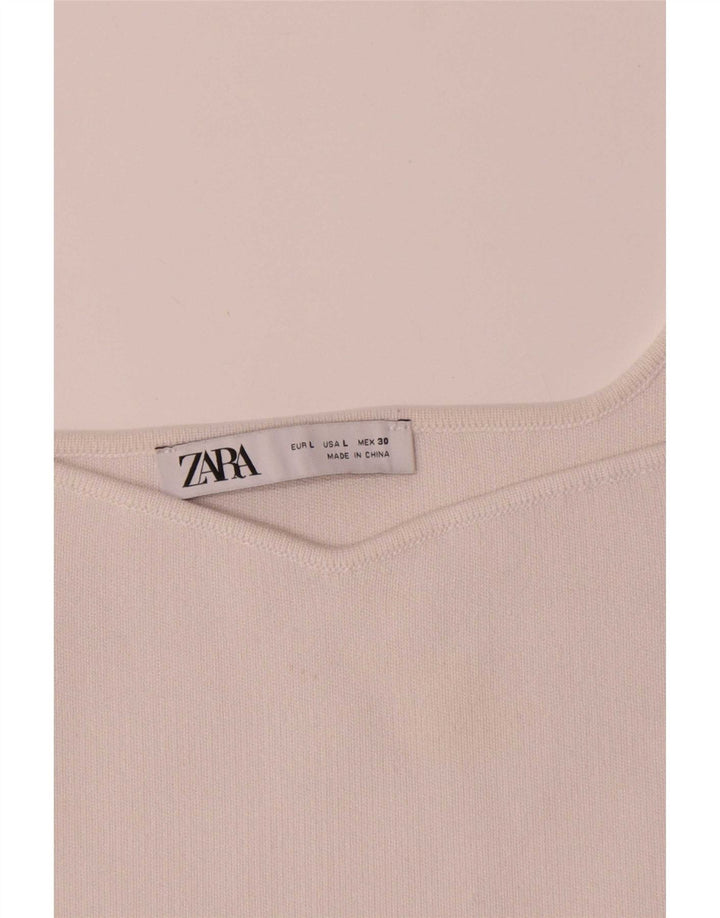 Zara Damen Crop Cami Top UK 14 Large Weiß Polyester