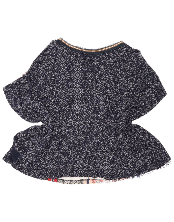 Desigual Damen Poncho-Blusenoberteil UK 14 Large Marineblau Patchwork Bohemian
