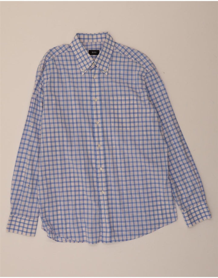 HUGO BOSS Mens Shirt Size 44 17 1/2 XL Blue Check Vintage Hugo Boss and Second-Hand Hugo Boss from Messina Hembry 