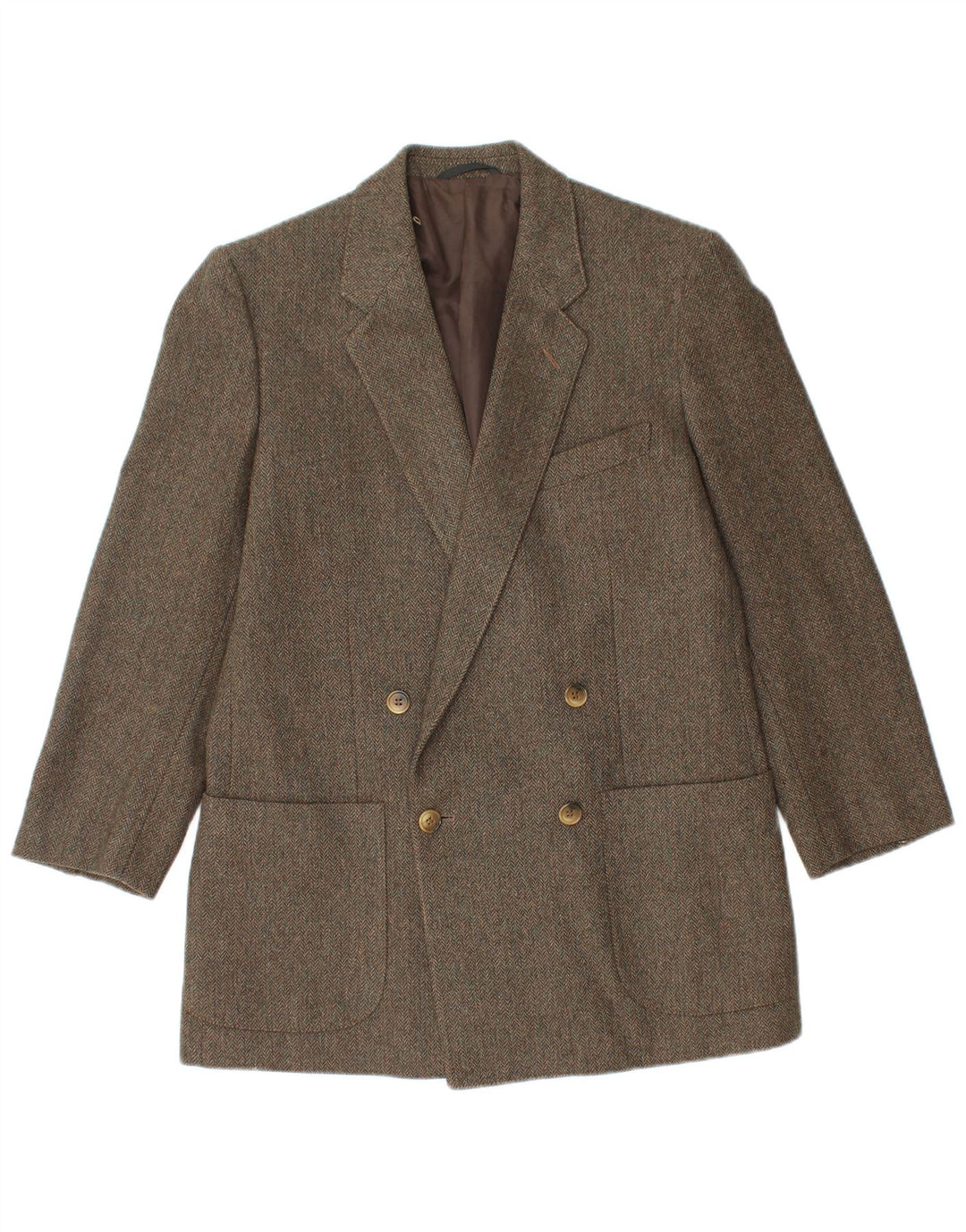 Vintage Herren Zweireiher Blazer Jacke IT 48 Mittelgrünes Fischgrätenmuster