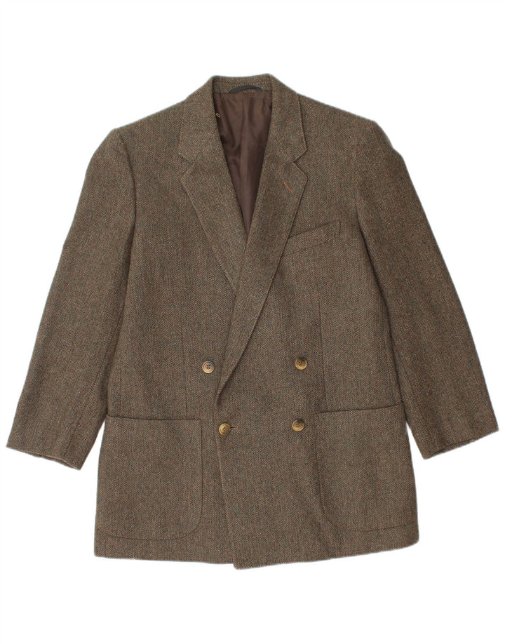 Vintage Herren Zweireiher Blazer Jacke IT 48 Mittelgrünes Fischgrätenmuster