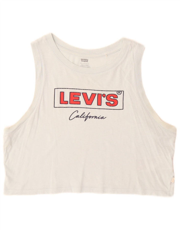 Levi's Damen Crop Graphic Vest Top UK 16 Large Blaue Baumwolle