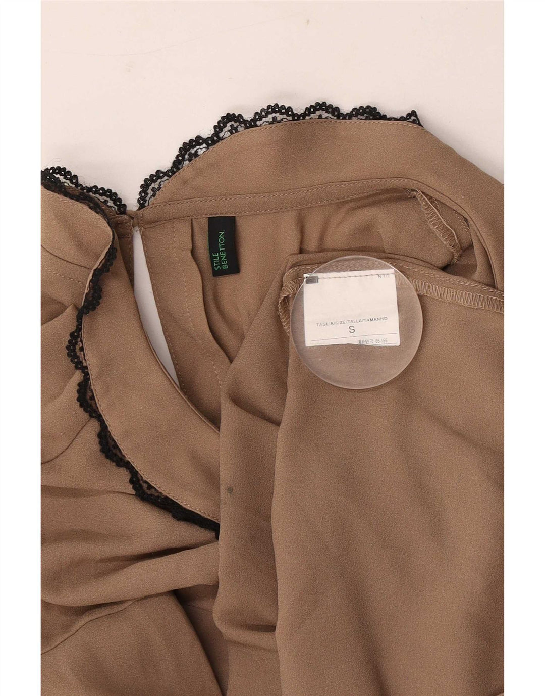 Benetton Damen-Blusenoberteil UK 10 Small Beige Polyester