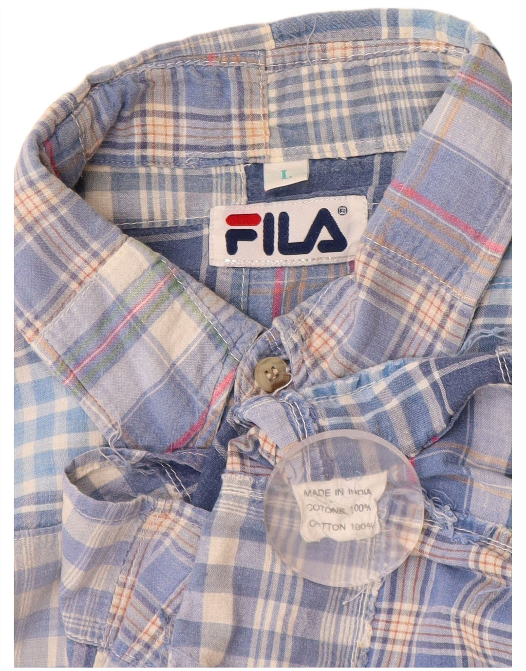 FILA Herren-Kurzarmhemd, groß, blau, Patchwork-Baumwolle