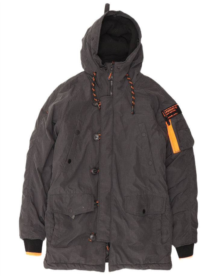 Superdry Herren-Parka mit Kapuze, UK 38, mittelgraues Nylon