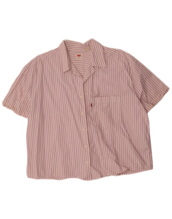 Levi's Damen Kurzarm-Oversize-Hemd UK 18 XL rosa Nadelstreifen-Baumwolle