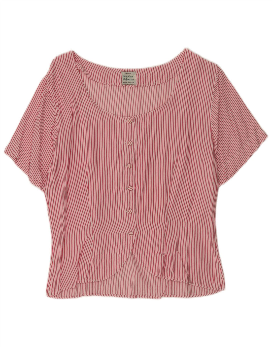 Benetton Damen Kurzarm-Hemdbluse IT 44 Mittelroter Nadelstreifen