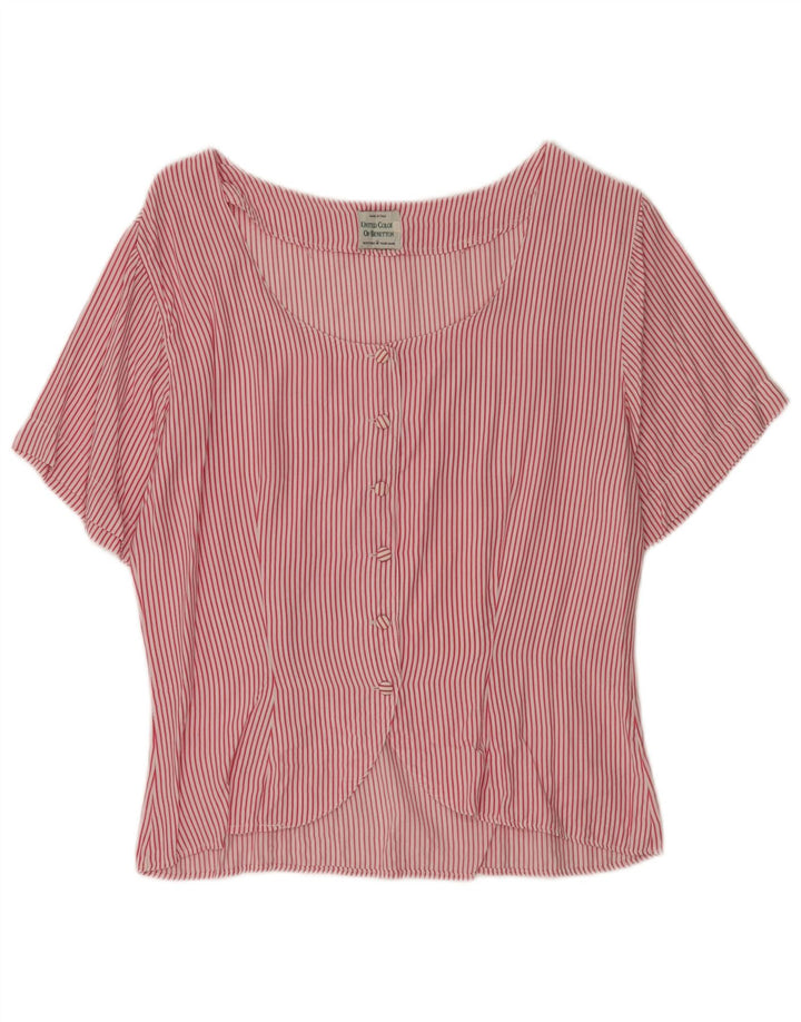Benetton Damen Kurzarm-Hemdbluse IT 44 Mittelroter Nadelstreifen