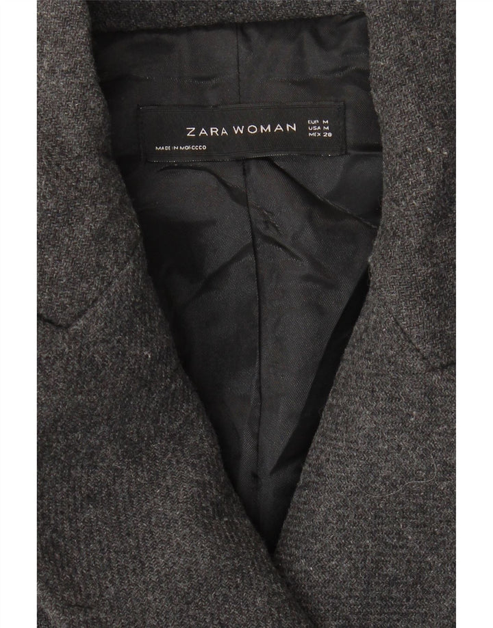 ZARA Damen Zweireihiger Mantel UK 12 Mittelgrau