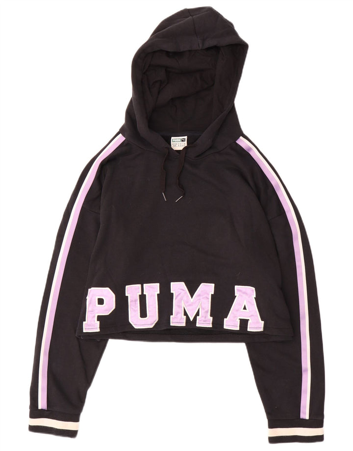PUMA Damen Übergroßer Crop Hoodie Pullover UK 12 Mittelschwarz Farbblock