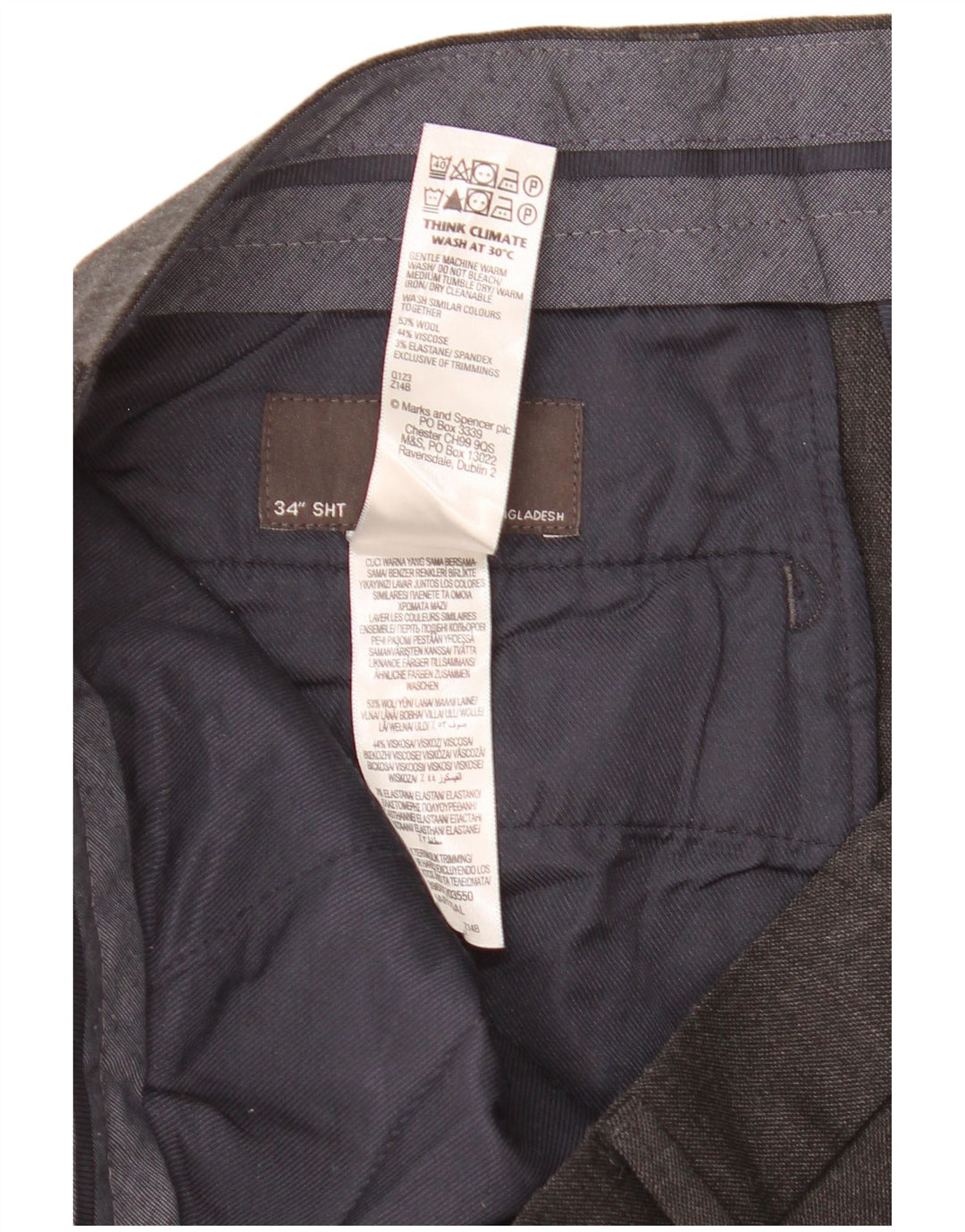 Marks & Spencer Herren-Anzughose, kurz geschnitten, gerade, W34, L25, graue Wolle