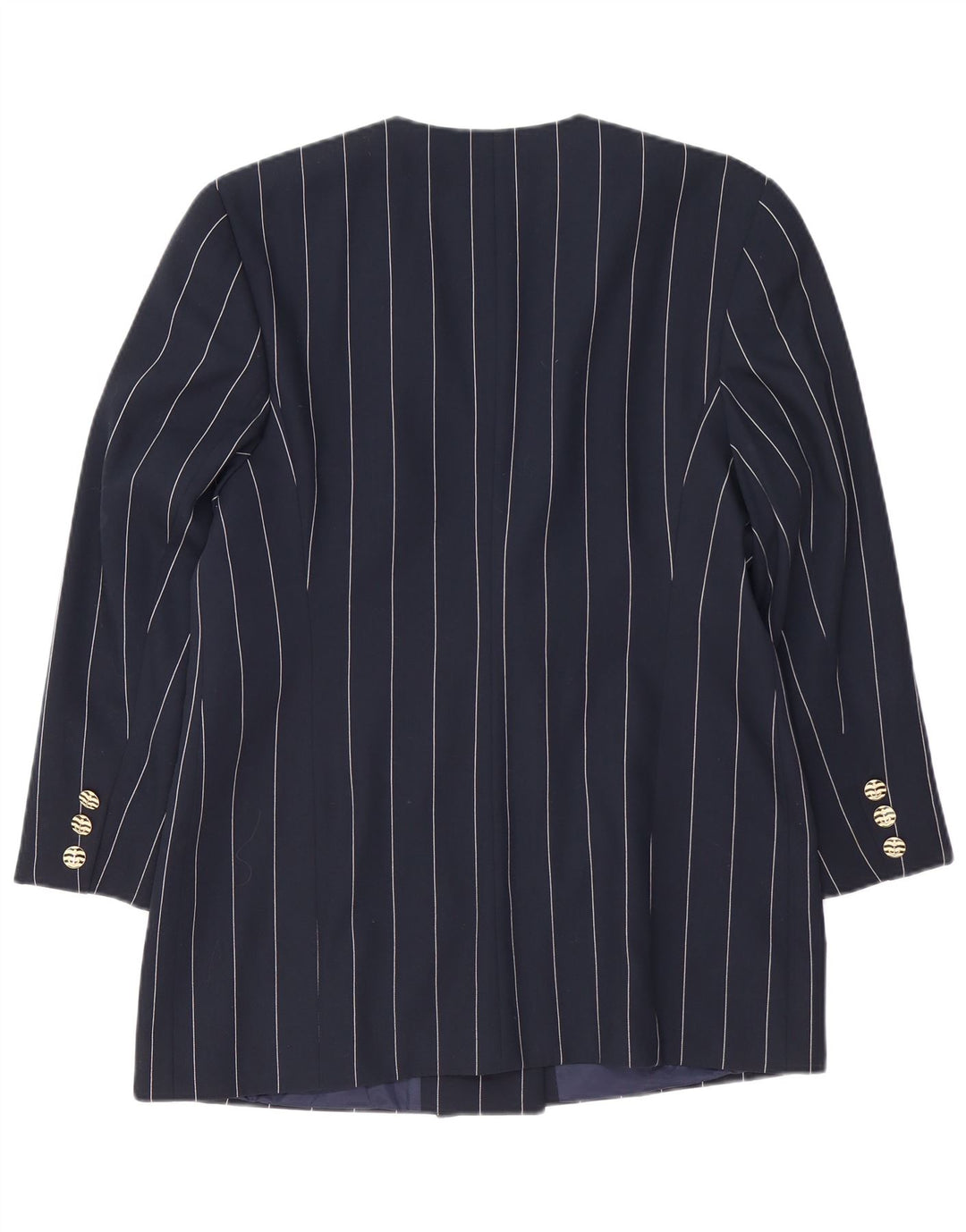 VINTAGE Damen Longline Blazer Jacke IT 42 Mittel Marineblau gestreift