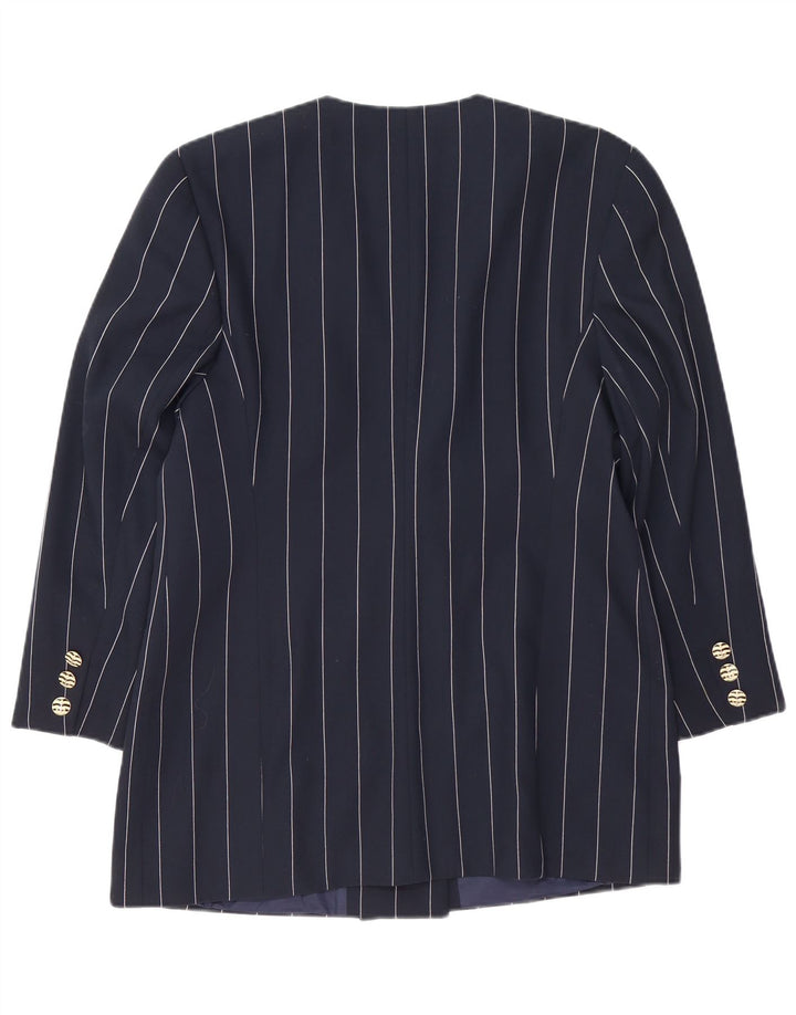 VINTAGE Damen Longline Blazer Jacke IT 42 Mittel Marineblau gestreift