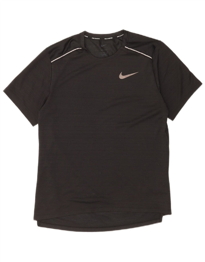 Nike Herren Dri Fit T-Shirt Top Mittelschwarzes Nadelstreifen-Polyester
