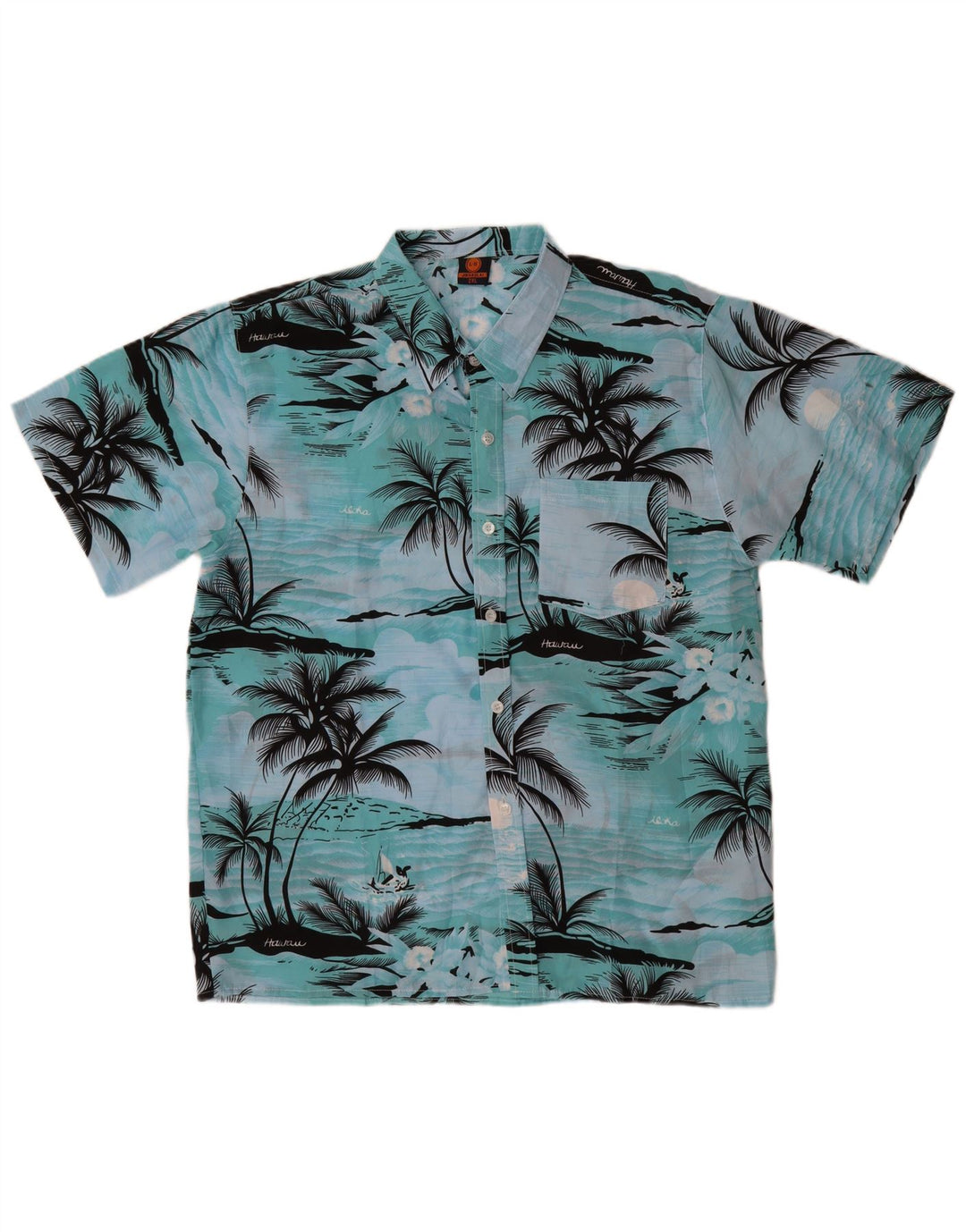 VINTAGE Herren Kurzarmhemd 2XL Blau Polyester Hawaiianisch