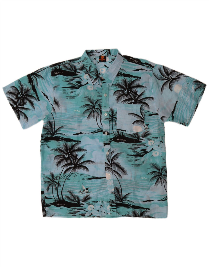 VINTAGE Herren Kurzarmhemd 2XL Blau Polyester Hawaiianisch