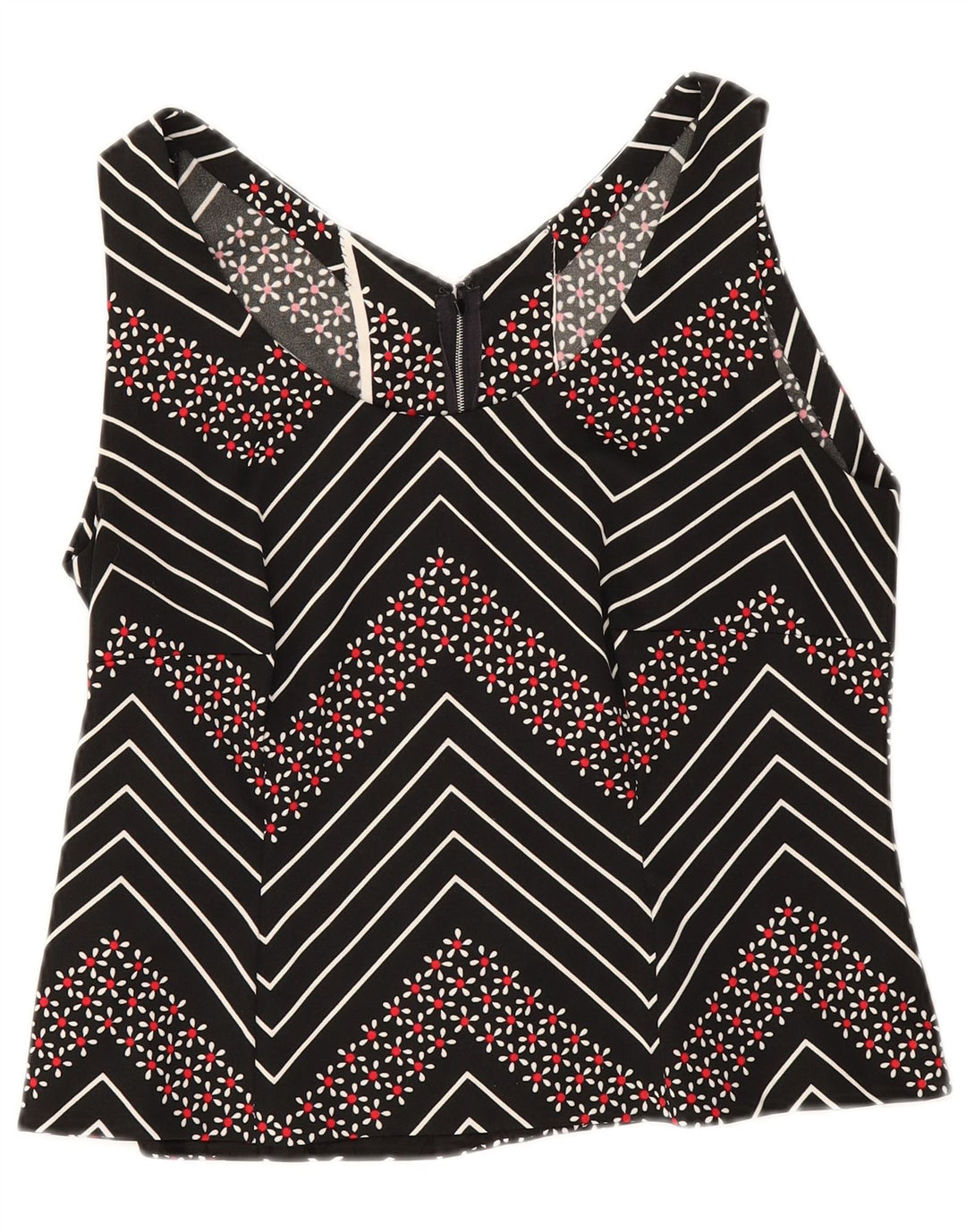 Vintage Damen Crop Ärmelloses Blusentop UK 12 Medium Schwarz Chevron
