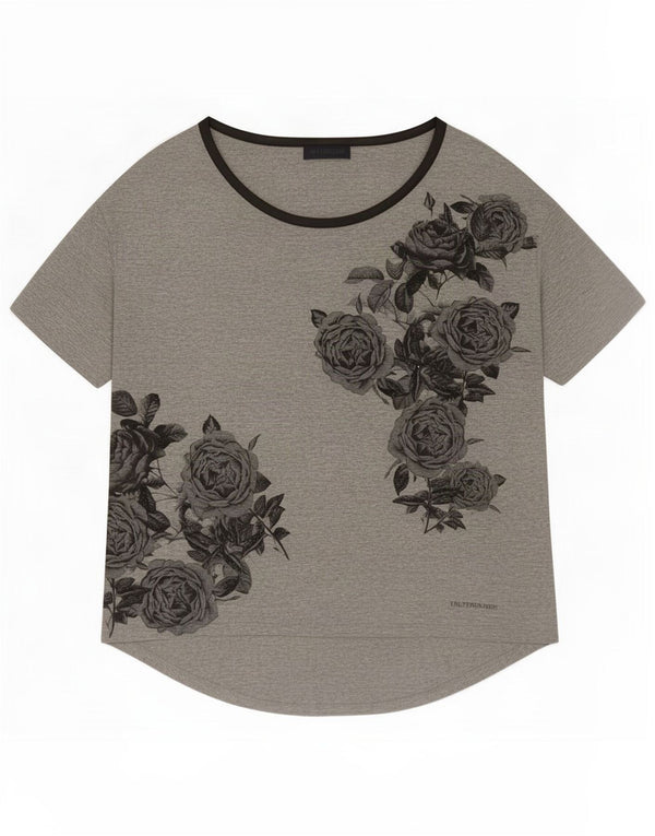 Trussardi Damen Grafik-T-Shirt-Oberteil UK 16 Large Grau geblümte Viskose