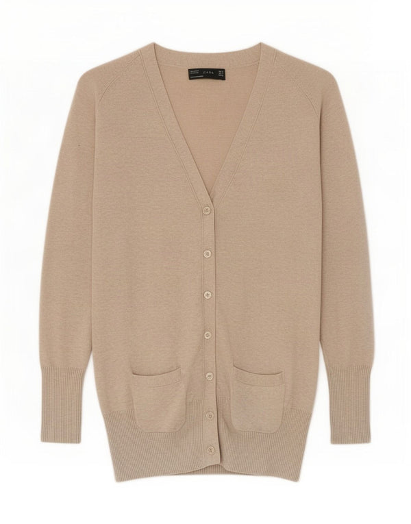 Zara Damen-Cardigan-Pullover UK 10 Small Beige Baumwolle