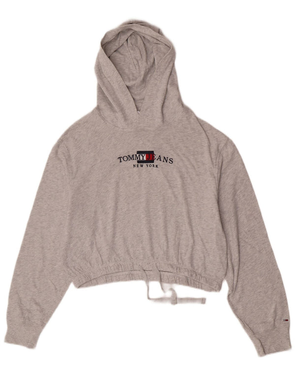 Tommy Hilfiger Damen Crop Graphic Hoodie Pullover UK 14 Mittelgrau meliert