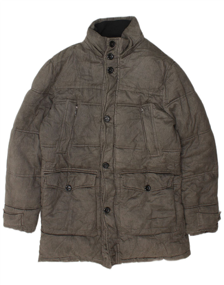 Zara Herren Wattierter Mantel UK 38 Mittelgraues Polyester