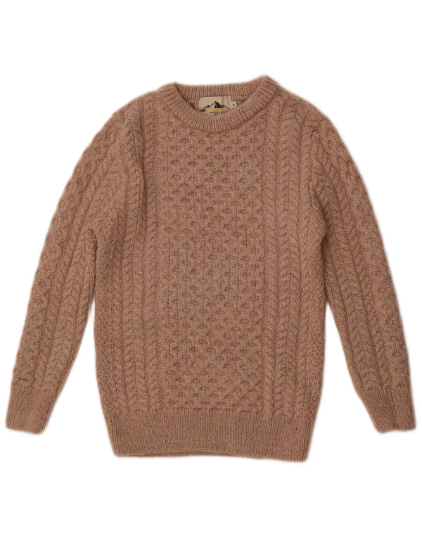 Vintage Damen Pullover mit U-Boot-Ausschnitt, UK 10, kleine beige Merinowolle